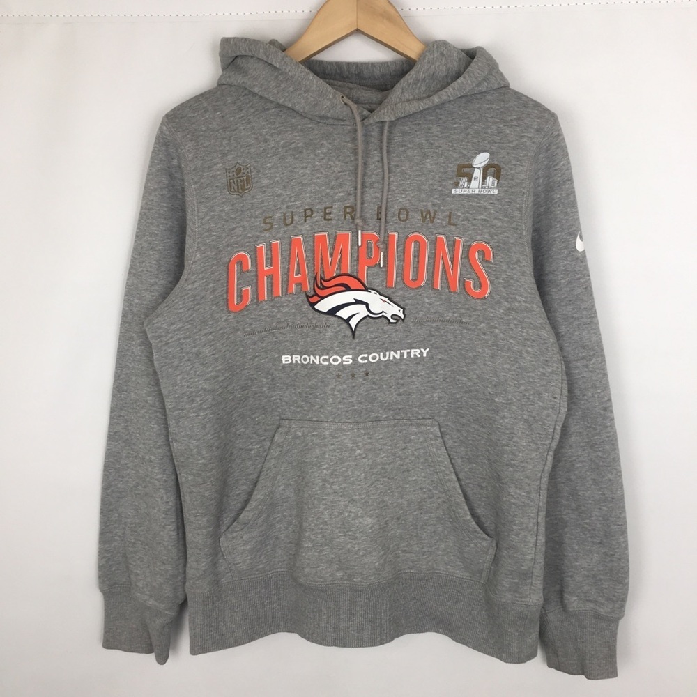 Nike NFL Denver Broncos Super Bowl 50 “Champions” Hoodie Sweatshirt Gray Men’s S